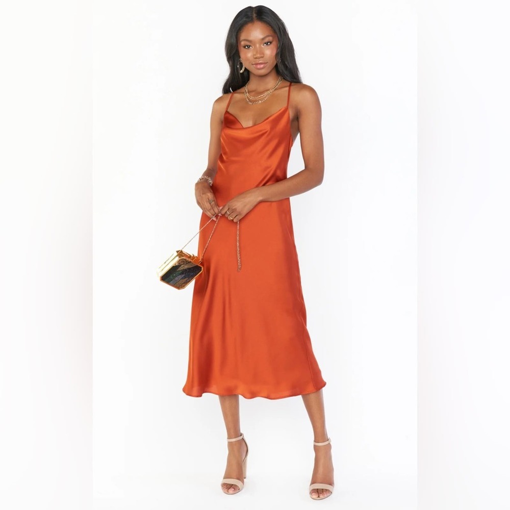 Show Me Your Mumu Burnt Orange Satin Verona Cowl Dress L
